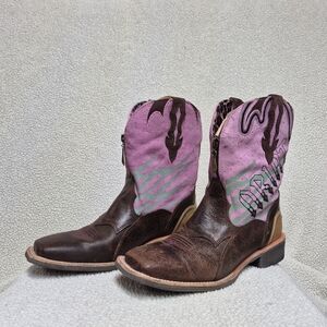 Ariat Fatbaby Women's Boots Size 9B with Purple, Tan & Green Pattern